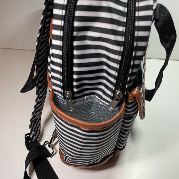 iPack Backpack Diaper Bag Black and White Striped with Leather Accents Med. Size - Picture 8 of 15